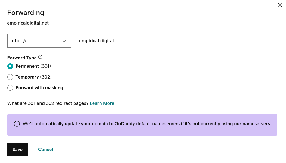 GoDaddy Domain Forwarding Configuration